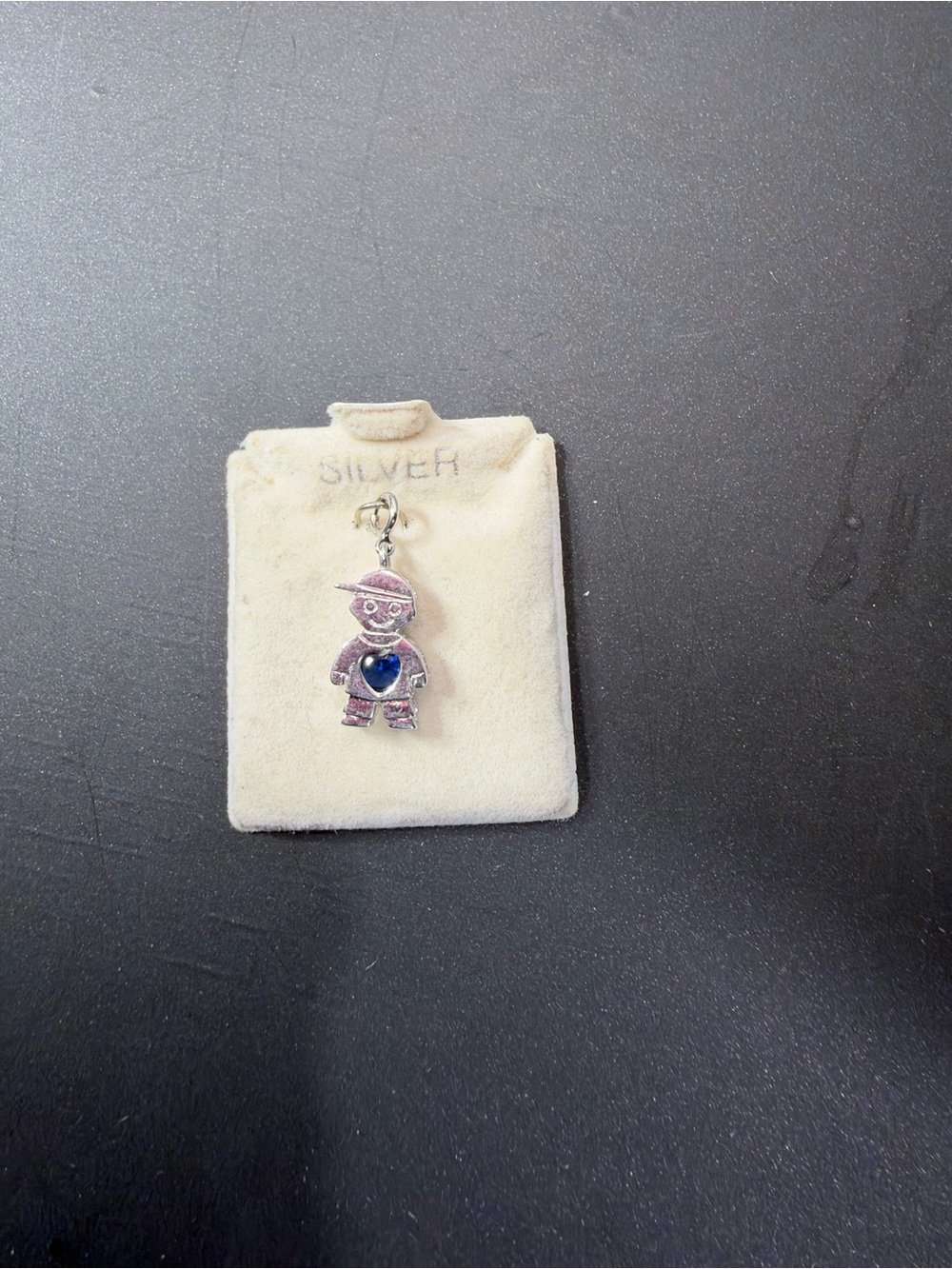 Sterling Silver 925 Boy Dangle Charm with Blue Heart Cubic Zirconia